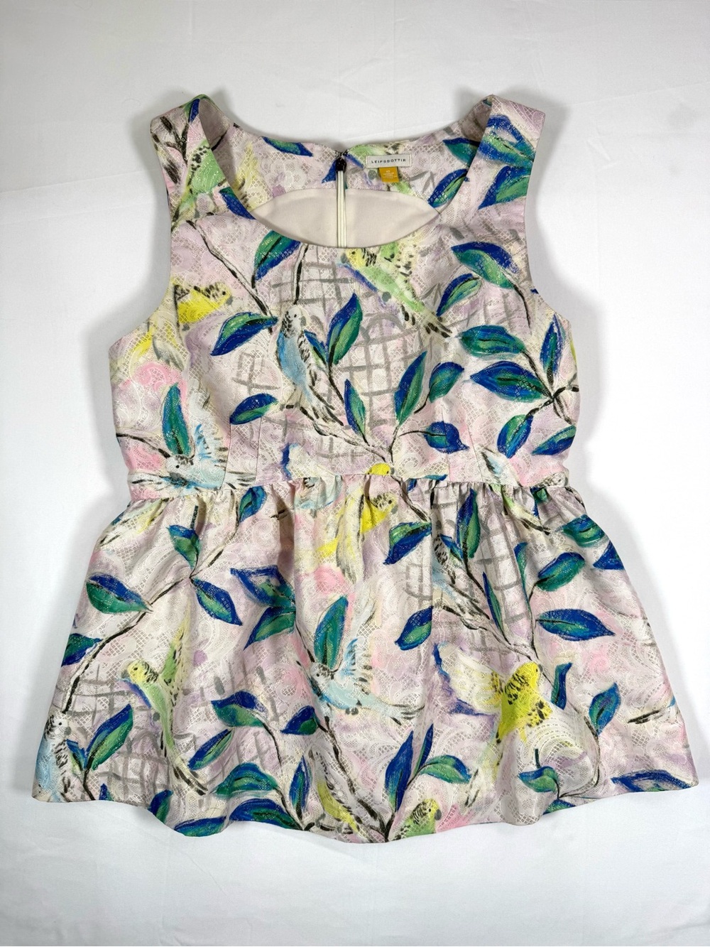 LEIFSDOTTIR ANTHROPOLOGIE Women Tank Peplum Top 10 Bird Botanical Luxury Cottage